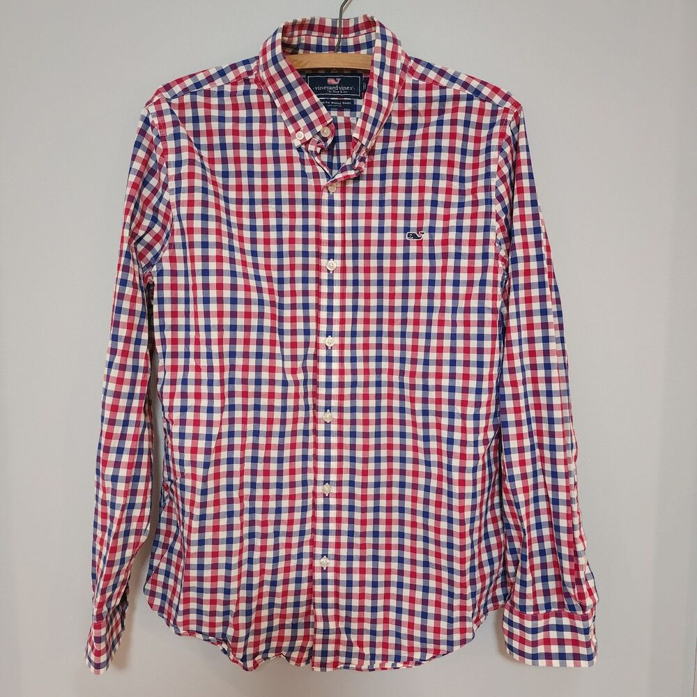Vineyard Vines Red Blue Gingham Button Down Shirt Men's Slim Fit Size M